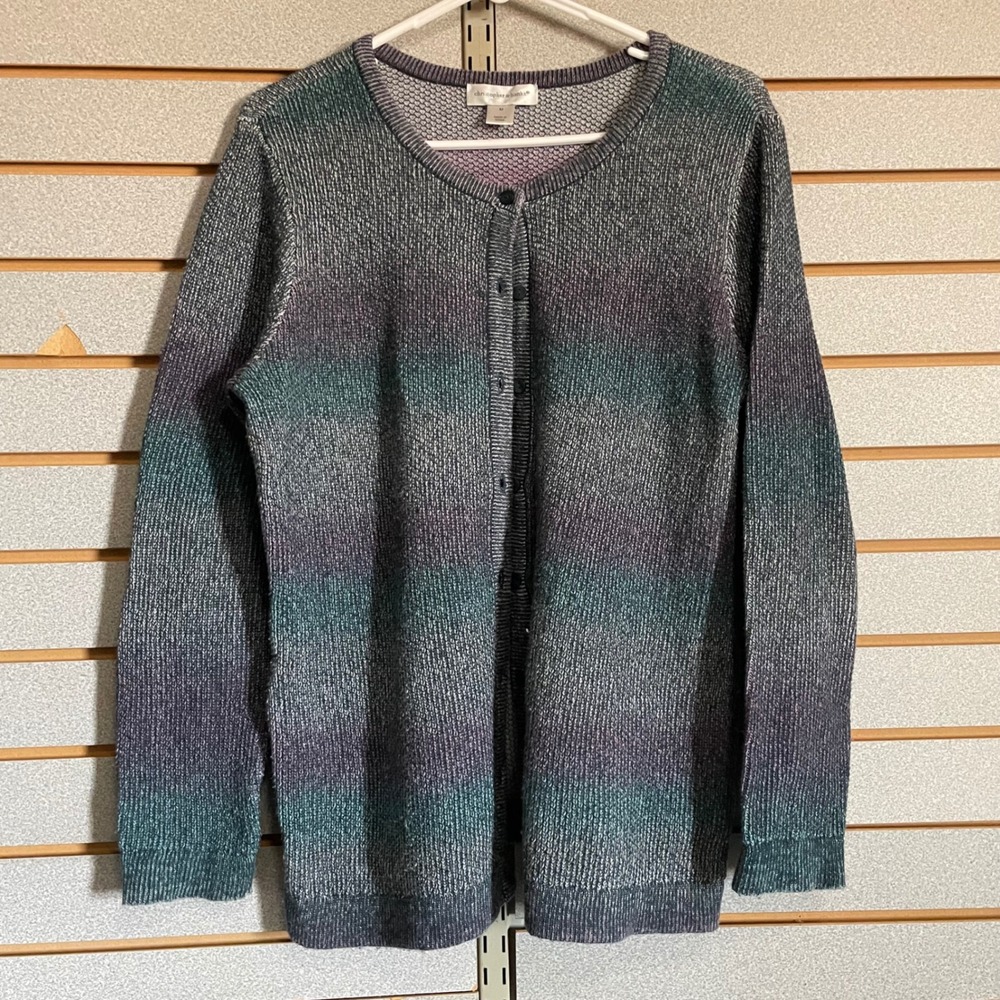 Christopher & Banks Ombre Marled Knit Cardigan Sweater Purple Teal Grey Womens M